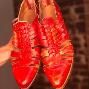 Handmade leather gladiator shoes in red